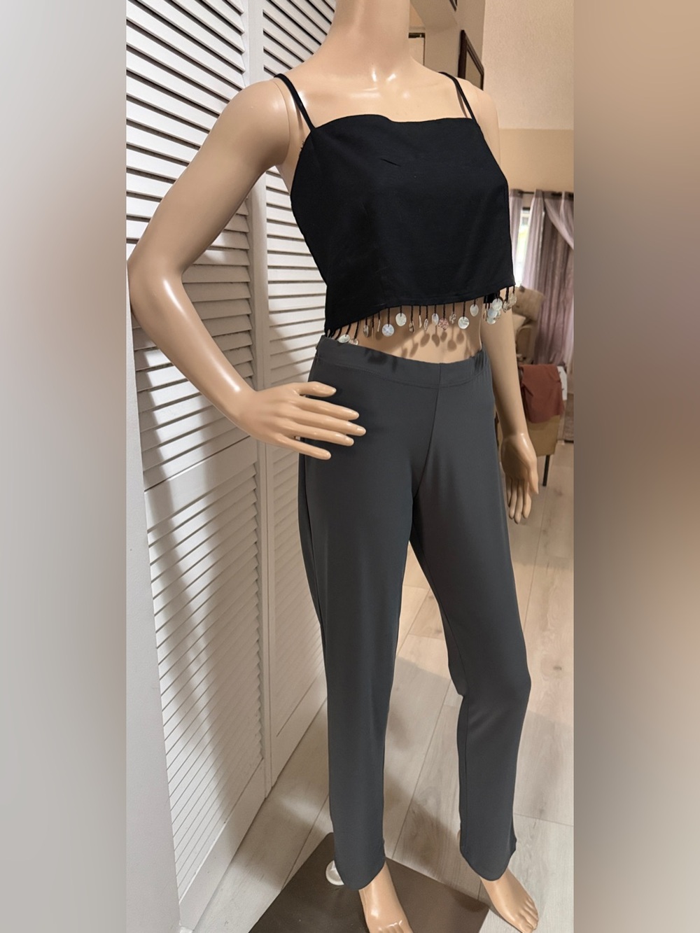 Clara Sun Woo Charcoal Gray Liquid Knit Pull-On Pants Full Length Stretch Size S